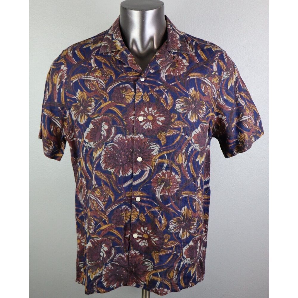 Mens Baird McNutt Murano Floral Loop Collar Button Front Linen Shirt XL Slim